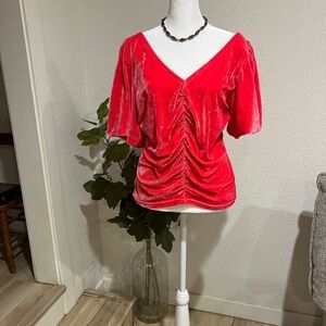 Free People Pink Velvet Ruched V-Neck Top - Size Large